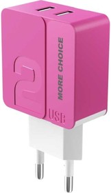 Сетевое зарядное устройство 2USB 2.4A для micro USB 1м NC46m Pink