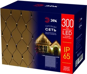 Гирлянда ЭРА ERAPS-SKW2 светодиодная новогодняя сеть 2x3 м тёплый белый свет 300 LED черный каучук Б0051898