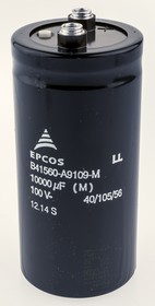 B41560A9109M, Aluminum Electrolytic Capacitors - Screw Terminal 100VDC 10000uF 20% Ring clip/clamp mnt