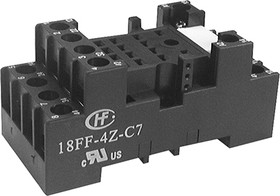 18FF-4Z-C7 + TAG, 14 Pin 250V ac DIN Rail Relay Socket, for use with HF18FF & HF18FH Series Relays