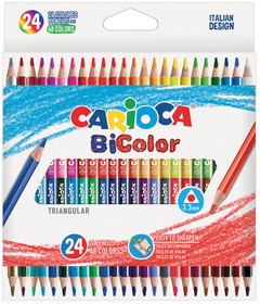 Фото 1/2 Карандаши двусторонние CARIOCA "Bi-color", 24 штуки, 48 цветов, трехранные, заточенные, 43031