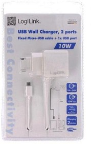Фото 1/2 USB socket charger, Euro plug to USB-A socket, 2 A, white