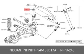 Фото 1/2 54613JD17A, Втулка стабилизатора NISSAN Qashqai (J10E) заднего (ЗАМЕНА НА 54613-JG17C)