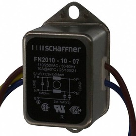 Фото 1/4 FN2010-10-07, Power Line Filter 0Hz to 400Hz 10A 250VAC Wire Lead Flange Mount