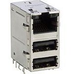 RJMG241102670CR, Conn RJ-45 Integrated Magnetics/Dual USB (3)RCP 8/(4/4) POS Solder RA Thru-Hole 32 Terminal 1/2 Port