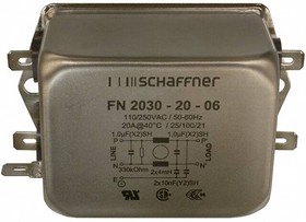 Фото 1/4 FN2030-20-06, Power Line Filter - Chassis - 20 A - 250 VAC - Standard - Quick Connect - 4 mH - 1 µF.
