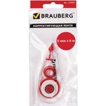 Корректирующая лента BRAUBERG RED POWER, 5 мм х 6 м, корпус прозрачный ...