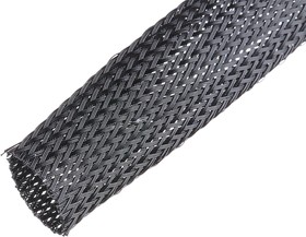 06240009010, Expandable Braided PET Black Cable Sleeve, 19mm Diameter, 25m Length
