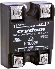 Фото 1/3 HD4825K, Sensata Crydom HD Series Solid State Relay, 25 A rms Load, Panel Mount, 530 V ac Load, 32 V dc Control