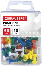 Фото 1/8 Силовые кнопки-гвоздики BRAUBERG, цветные, 50 шт., в пластиковой коробке, 221117