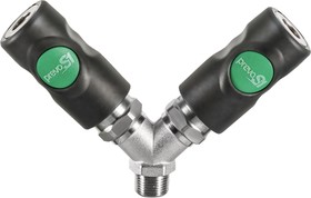 ESI 078152, Composite Body Male Safety Y-Shaped Quick Connect Coupling, G 3/8 Male Threaded