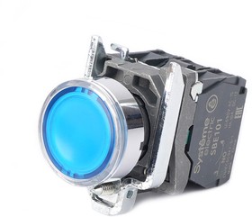 Кнопка модульная SB4 с подсветкой в сборе 22мм металл 24ВDC 1НО+1НЗ син. SE SB4BW36B5