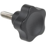 166263 Black Multiple Lobes Clamping Knob, M6, Threaded Stud