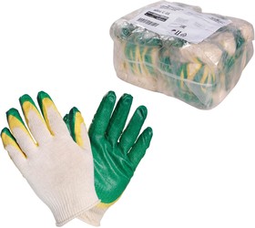 Фото 1/5 Перчатки ХБ с двойным латексным покрытием ладони, зеленые (1 пара) AIRLINE AWGC08