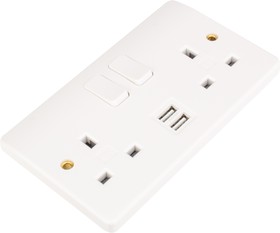 Фото 1/5 K2744WHI, White 2 Gang Plug Socket, 2 Poles, 2A, Type G - British, USB, Indoor Use