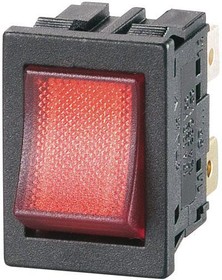 MP004803, Rocker Switch, DPDT, 12 A, 250 VAC, Illuminated, Panel, Quick Connect, 21 mm x 15 mm, Red