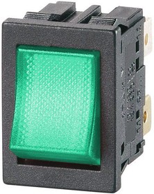 MP004804, Rocker Switch, DPDT, 12 A, 250 VAC, Illuminated, Panel, Quick Connect, 21 mm x 15 mm, Green
