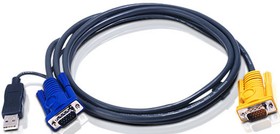Фото 1/4 ATEN 2L-5202UP, Шнур, мон., клав.+мышь USB, SPHD15= HD DB15+USB A-Тип, Male-2xMale, 8+4 проводов, опрессованный, 1.8 метр., черный