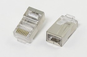 Фото 1/4 Разъем телефонный TPS-8P8C[RJ-45] вилка, контакты 8C, на кабель, экранированный, обжимной, TPS-8P8C[RJ-45]