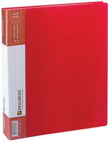 Фото 1/8 Папка 40 вкладышей BRAUBERG "Contract", красная, вкладыши-антиблик, 0,7 мм, бизнес-класс, 221778