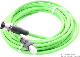 142M4D25050, Датчик Кабеля, D-Code, Cat5, RJ45 Plug, M12 Receptacle, 4 Positions, 5 м, 16.4 фут