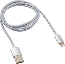 Фото 1/4 18-7051, Кабель USB-A - Lightning для Apple, 2,4А, 1м, в серебристой нейлоновой оплетке