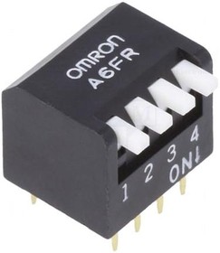 Фото 1/2 A6FR-4104, DIP Switches / SIP Switches 4 Pole Long Actuator (white)