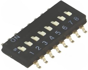 Фото 1/4 A6H-8102, DIP Switches / SIP Switches 1/2 Pitch 8 Position with tape seal