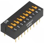A6E-9101-N, Switch DIP OFF ON SPST 9 Flush Slide 0.025A 24VDC PC Pins 1000Cycles ...