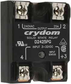 D2425PG, Solid State Relay 12mA 32V DC-IN 25A 280V AC-OUT 4-Pin