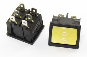 Фото 1/2 Переключатель клавишный, контакты 6T, 6А, ON-OFF-ON, подсветка черная/желтая, MRS-203A