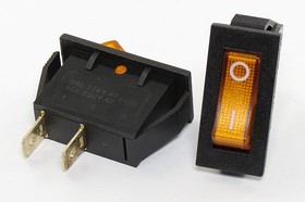 Фото 1/3 Переключатель клавишный, контакты 2T, 15А, ON-OFF, подсветка черная/желтая, RS101-2C