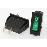 Переключатель клавишный, контакты 2T, 15А, ON-OFF, подсветка черная/зеленая, RS101-2C