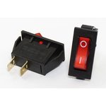 Переключатель клавишный, контакты 2T, 15А, ON-OFF, подсветка черная/красная, RS101-2C