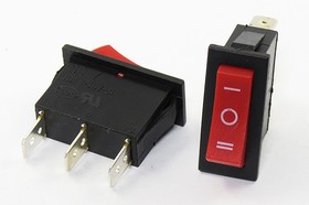 Фото 1/3 Переключатель клавишный, контакты 3T, 15А, ON-OFF-ON, подсветка красная, RS103-11C