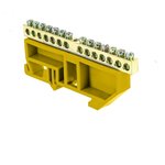 sn0-63-14- dz, Zero bus N 6x9 14 holes yellow insulator on a brass DIN rail PROxima