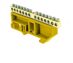 Photo 1/10 sn0-63-14- dz, Zero bus N 6x9 14 holes yellow insulator on a brass DIN rail PROxima