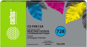 Фото 1/6 Картридж струйный Cactus CS-F9K15A 728XXL желтый (300мл) для HP DesignJet T730, T830
