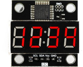 Фото 1/3 Четырехразрядный индикатор LED, красный, FLASH-I2C (Trema-модуль), Четырёхразрядный LED индикатор для Arduino проектов