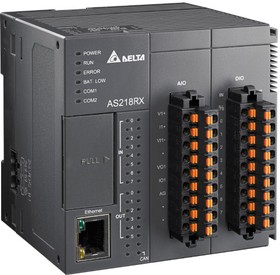 Фото 1/2 Программируемый логический контроллер AS218RX-A, 8DI, 6RO, 2AI, 2AO, 24VDC, 64K шагов, 2xRS485, USB, microSD, CANopen, Ethernet