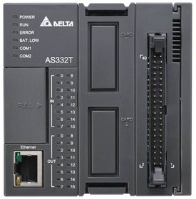 Фото 1/2 Программируемый логический контроллер AS332T-A, 16DI, 16TO(NPN), 24VDC, 128K шагов, 2xRS485, USB, microSD, CANopen, Ethernet
