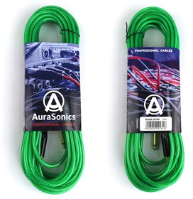 AuraSonics J63J63-10TGR гитарный кабель Jack TS 6.3мм - Jack TS 6.3мм 10м, прозрачный зеленый
