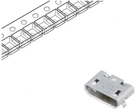 Фото 1/5 1050171001, Разъем микро USB 2.0 тип B 5 контактов шаг 0.65мм угловой SMD 5 терминалов 1 порт лента на катушке