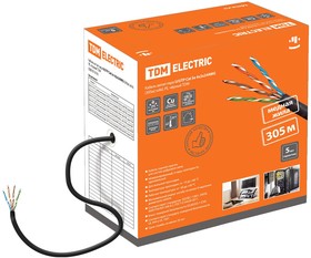 Фото 1/2 SQ0107-0105, Кабель витая пара, черный 4х2х24AWG (305м) solid, PE, TDM Electric