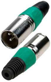 Фото 1/2 1-503 GR, разъем XLR 3 контакта штекер металл цанга на кабель зеленый