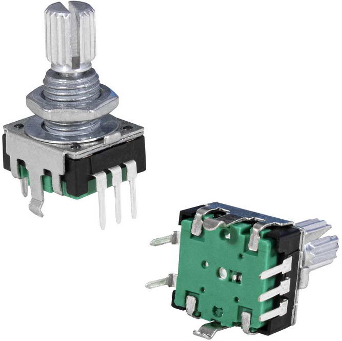 PEC11R 24/24 15mm pushpin, Энкодер инкрементальный двухканальный с переключателем SPST NO, 5В, 10 мА, разрешение 24/24