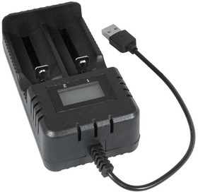 Фото 1/2 S-18656, USB зарядное устройство для литий-ионных аккумуляторов S-18655, на 2 аккумулятора, 122х62х35 мм, 2400 мА, 220 В, 50 Гц, 4.2 В, кор