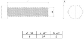 Фото 1/4 Болт с шестигранной головкой М8х30 EKF b6grm8x30