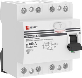 Фото 1/6 Выключатель дифференциального тока (УЗО) 4п 100А 300мА тип AC ВД-100 (электромех.) PROxima EKF elcb-4-100-300S-em-pro