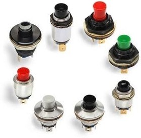 P8-311221A, Pushbutton Switches Solder/ Slvr Momtry 10A SPST-DB, SPDT-DB